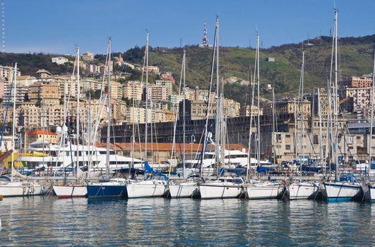 seafront of Genoa from the old port in a sunny day