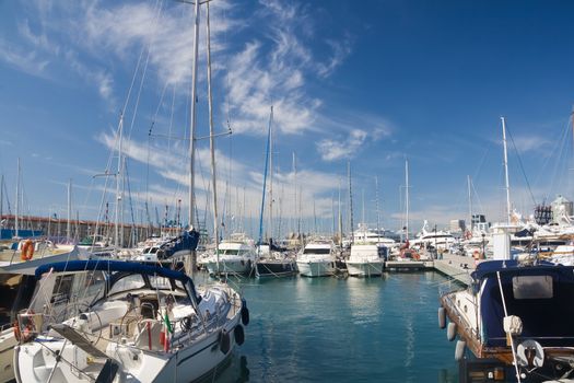 the touristic port in Genova, Italy on a beautiful sunny day