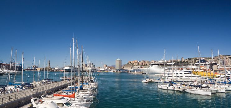 seafront of Genoa from the marina in a sunny day