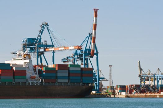detail of container ship in Genova harbor