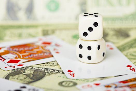 Composition of the dices on gambling theme