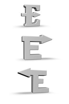 uppercase letter e with arrow in three versions - 3d illustration