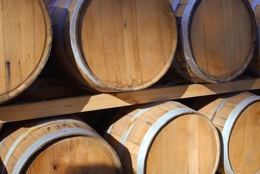 Barrels of wine in storage.