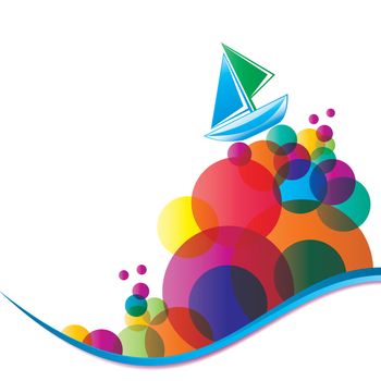 Little ship on multicolor wave, illustration