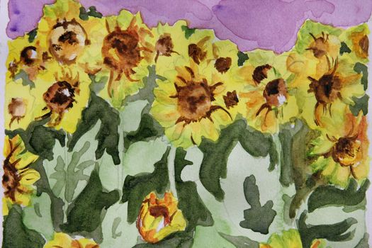 Watercolour of sunflower, art is painted by photographer