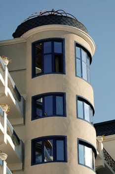 Hotel windows and blue sky