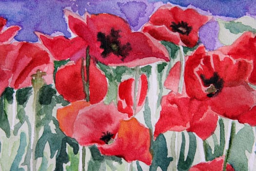 Watercolour of red flower, painted by photographer
