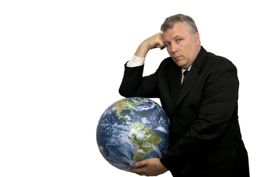 Middle-aged business man with the Earth.