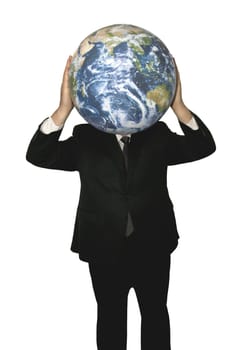 Businessman with Earth in place of head.