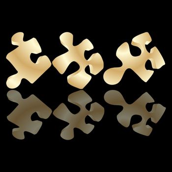 Gold puzzle pieces over black background