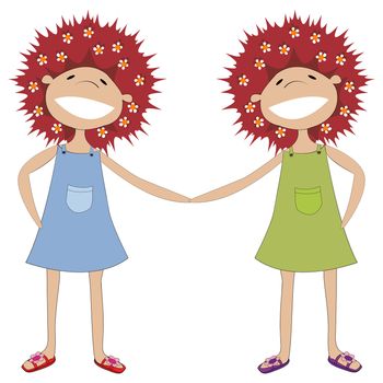 illustration of twin sisters holding hands