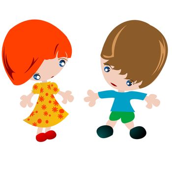 Boy and girl illustration, stylized characters over white background