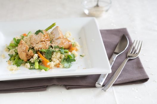 Delicious healthy light meal with chicken and couscous