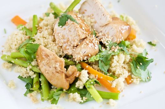 Delicious healthy light meal with chicken and couscous