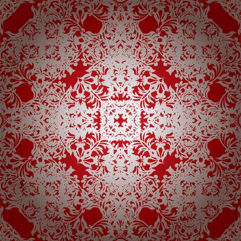 Royal red seamless repeating illustrated background with silver overlay