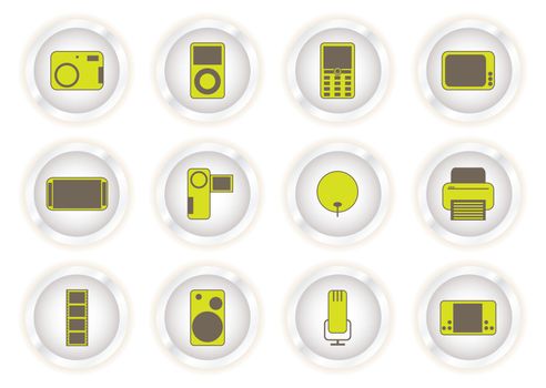 Collection of twelve web technology icons illustrated in green and brown