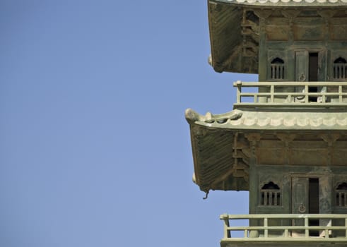 Detail of an Asian pagoda or Buddhist temple 