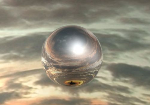 Mirrored sphere on sky background
