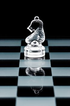 Glass chess piece knight on glass board