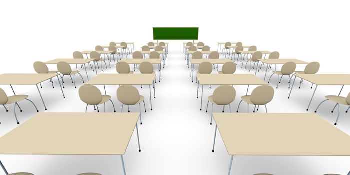 3D rendered Illustration. Classroom Scenery.
