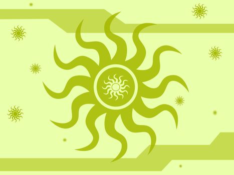 2d Illustration. Lime green sun. Background.
