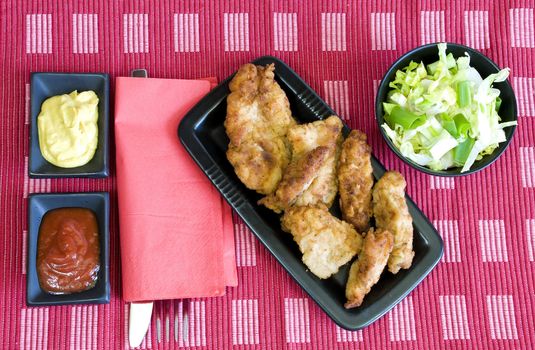 fried chicken and light salad lunch