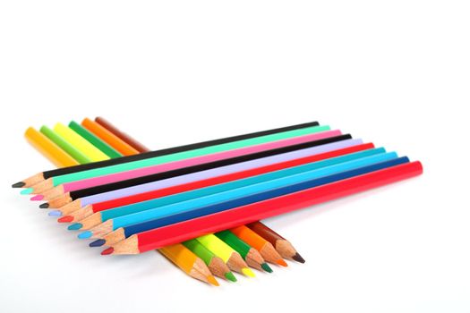 composition of color pens on white background