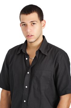 young caucasian man, white background