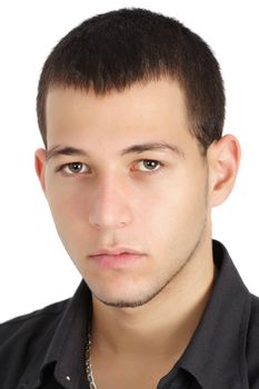 young caucasian man, white background