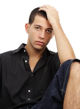 young caucasian man, white background