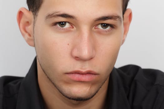 young caucasian man, white background