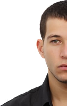 young caucasian man, white background