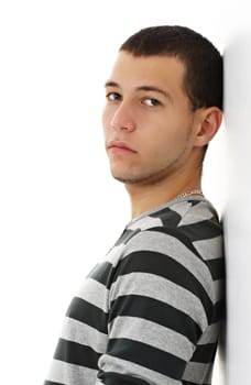 young caucasian man, white background