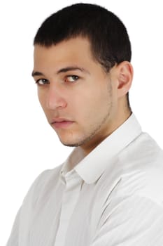 young caucasian man, white background