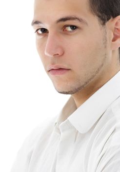 young caucasian man, white background