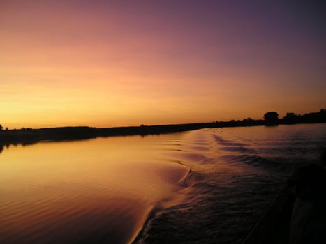 Great sunset at the Polish lake from the boat.