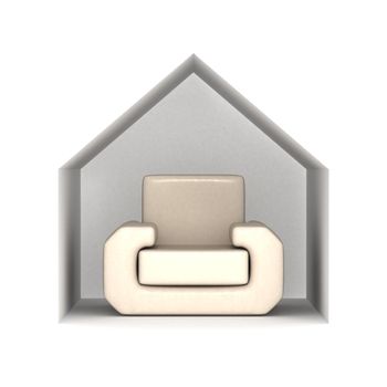 Armchair under a house roof. 3D image.