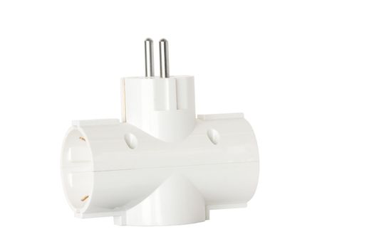 Electric splitter  for three outputs, isolated on a white background.