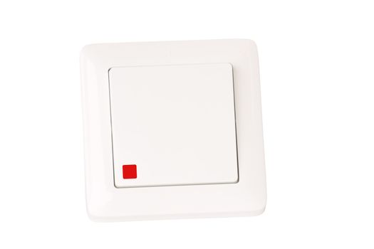White light switch with a red button, isolated on a white background.
