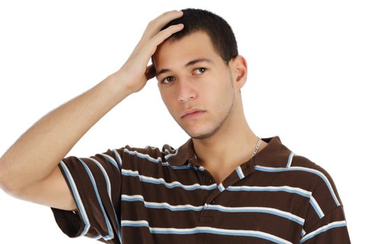 young caucasian man, white background