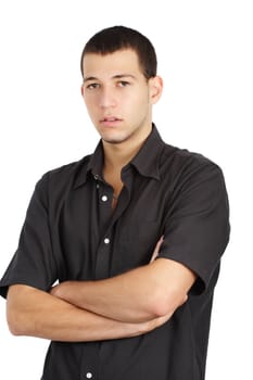 young caucasian man, white background