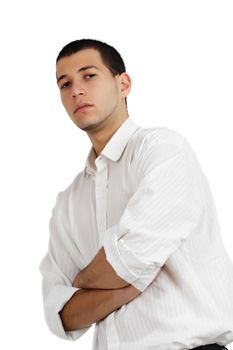 young caucasian man, white background