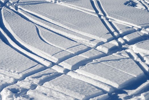 The ski tracks in the swiss Alpes