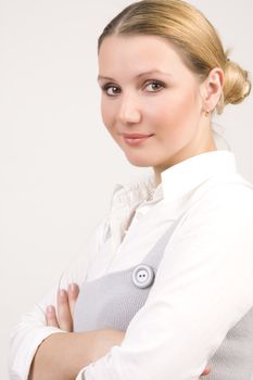 young beautiful businesswoman on white background