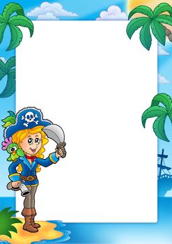Frame with pretty pirate girl - color illustration.