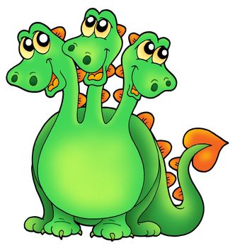 Green three headed dragon - color illustration.