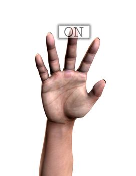 A conceptual image of a hand pushing on a button. 