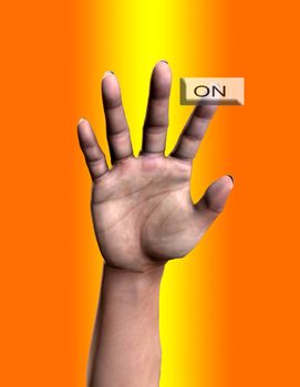 A conceptual image of a hand pushing on a button. 