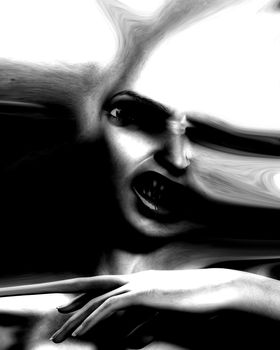 A horrible vampire face that would be good for Halloween and horror concepts.