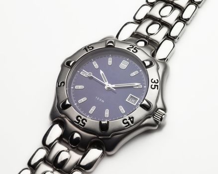 Men's stainless steel and cobalt blue dress wristwatch